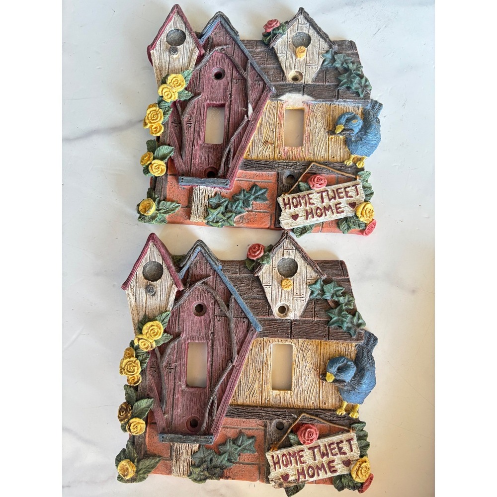 Vintage Birdhouse Double Light Switch Covers Set of 2 Home Tweet Home Resin